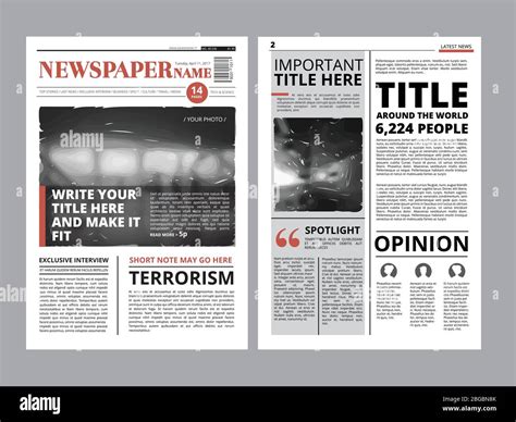 Newspaper Front Page With Several Columns And Photos Vector Magazine