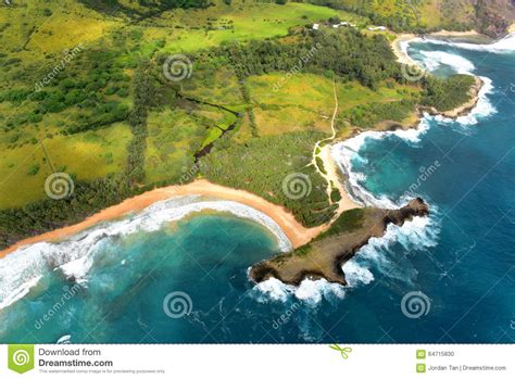Aerial View Of Coastline Of Kauai Island Stock Photo Image Of Island