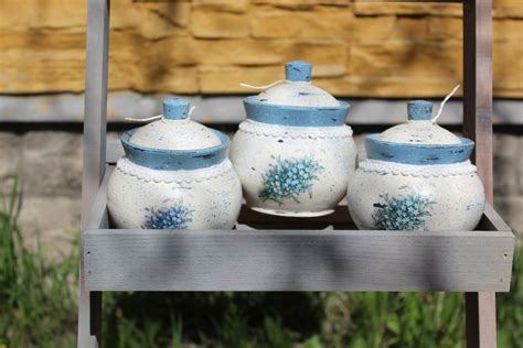 French Country Kitchen Canister Set With Forget Me Not Etsy Uk