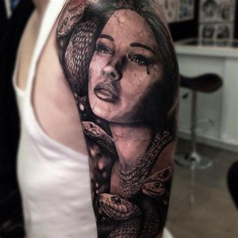 Shoulder Realistic Snake Women Tattoo By Drew Apicture