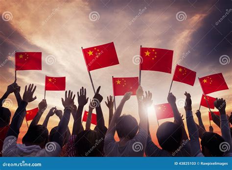 Group Of People Holding National Flags Of China Stock Image Image Of