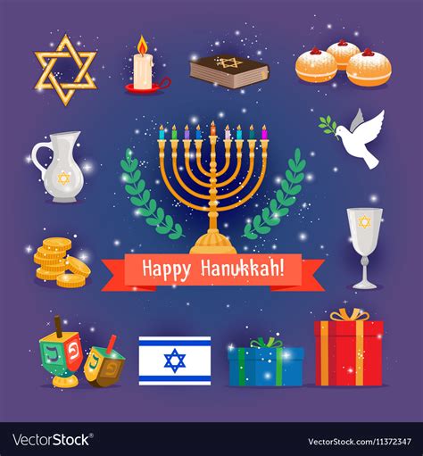 Jewish Holidays Hanukkah Or Chanukah Icons Vector Image