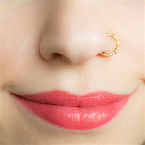 Gold Nose Ring Hoop Wrapped Nose Ring Piercing Nose Hoop Ring