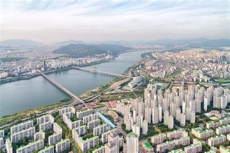 Beautiful Top View Of Bridges Over The Han River Seoul Stock Image