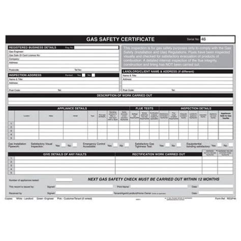 Regin Regp46 Gas Safety Landlords Certificate Pad