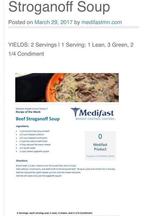 One shopping trip a week. Beef stroganoff soup medifast | Lean and green meals ...