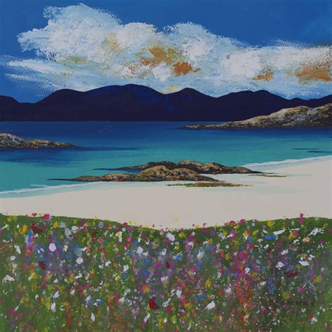 Painting Art Scotland Machair Flowers In Bloom 12 X 12 Acrylic