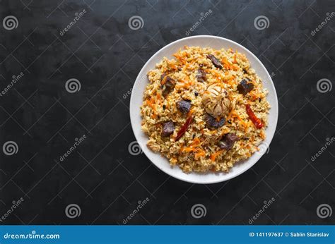 Lamb Pilaf With Rice Asian Cuisine Top View Stock Image Image Of
