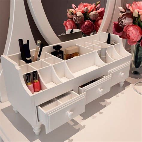 Extra Large Makeup Organizer Wooden White Make Up Organizer Vanity Makeup Storage Wood Perfume