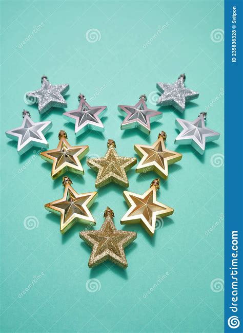 Set Of Golden And Silver Christmas Stars Stock Photo Image Of