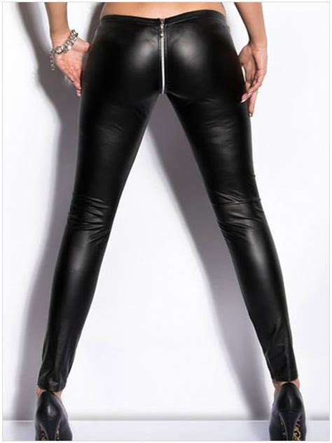 1pcs sexy zipper open crotch pencil pants faux leather leggings gothic pencil hot pants capris