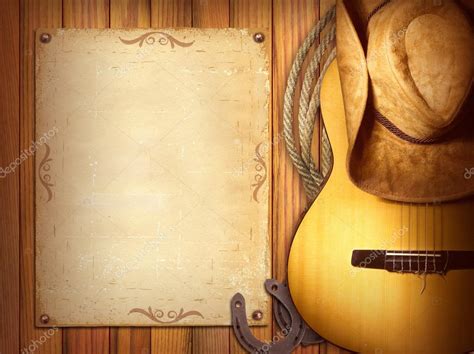 Cartaz de música country americana.Fundo de madeira com ...