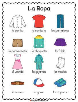 La Ropa Vocabulario Spanish Clothes Vocabulary By Spanglish Schoolhouse