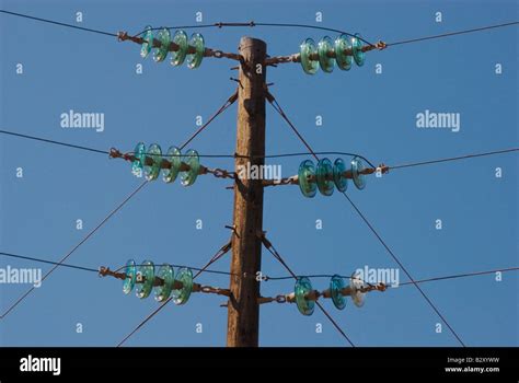 Glass Insulators On Electrical Power Lines In Baja California Mexico