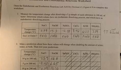 identifying endothermic and exothermic reactions worksheet