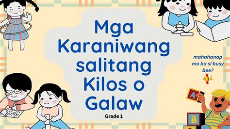 Mga Karaniwang Salitang Kilos O Galaw Grade 1 Pandiwa Action