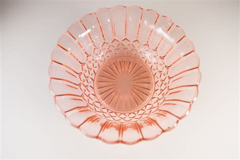 Pink Glass Bowl Antique Depression Era Glass Salad Bowl Vintage 1930s Pleated Shell Bowl