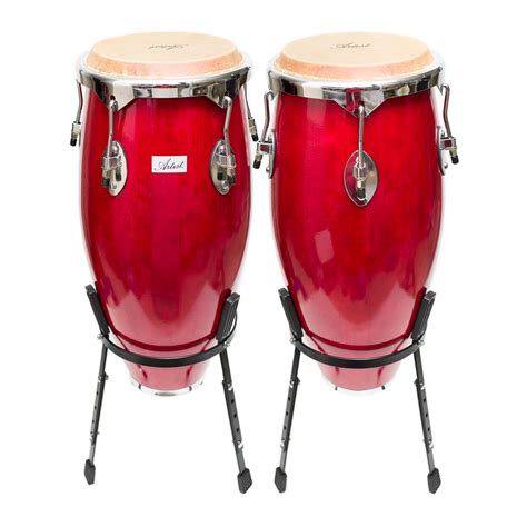 Artist Cg1011 Red Conga Drum 10 Inch 11 Inch With Stands
