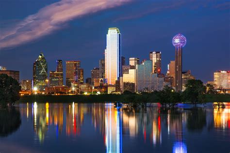 Dallas Skyline At Dusk With Reflection