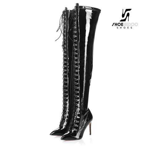 Black Giaro Fully Laced Designer Boots Veruska Thigh High Shoebidoo Shoes Giaro High Heels