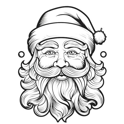 Un dibujo en blanco y negro de un gorro de papá noel y una barba