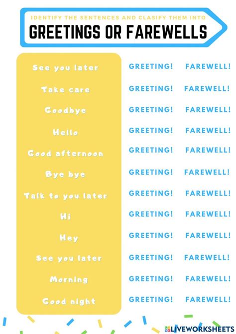 Greetings And Farewells Online Worksheet For School And Highschool You Can Do The Exercises