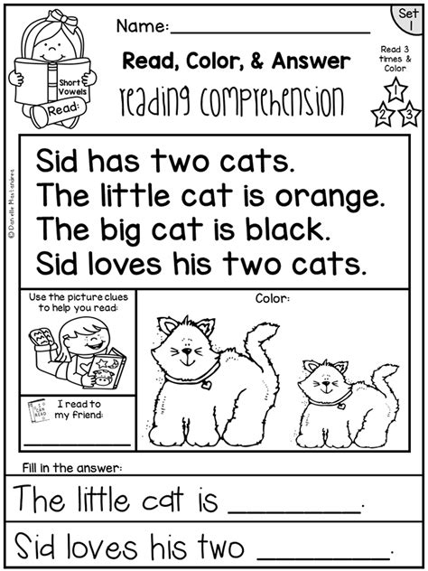 Reading Comprehension Passages Read Color And Answer Set 1 Short