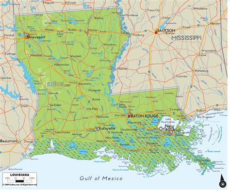 Physical Map Of Louisiana Ezilon Maps