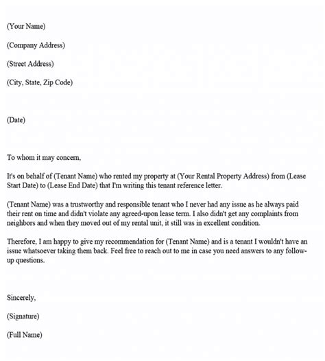 Landlord Recommendation Letter Template