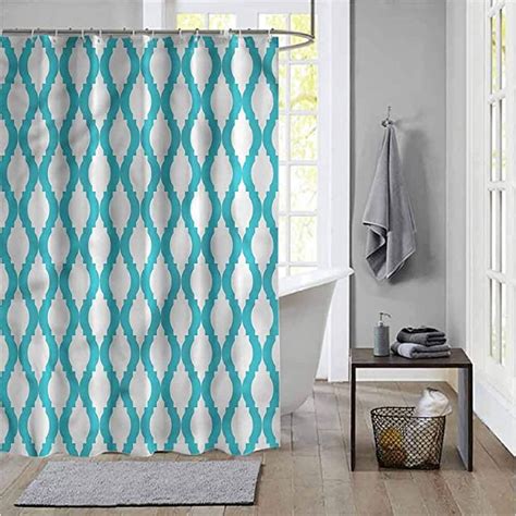 Scottdecor Teal Bathroom Shower Curtain Abstract Moroccan Wavy Lines