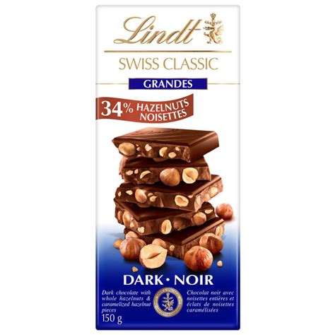 Lindt Swiss Classic Grandes Dark Chocolate Hazelnut Bar 150g Lindt