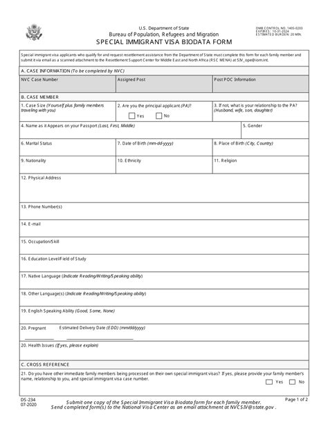 Form Ds 234 Download Fillable Pdf Or Fill Online Special Immigrant Visa