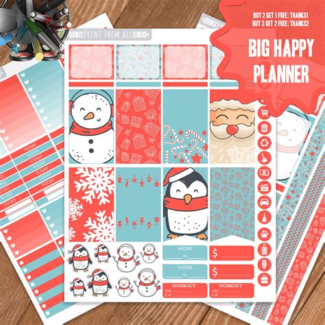 Christmas Planner Stickers Printable Big Happy Planner Etsy