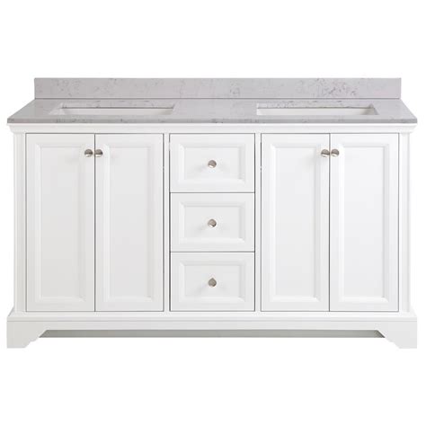 The teasian vanity features two large working drawers and an open bottom shelf ideal for towels or. Home Decorators Collection Stratfield 61 in. W x 22 in. D ...