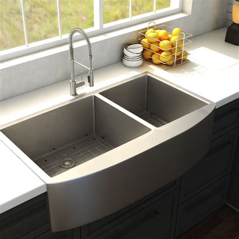 Zline 33 Chamonix Undermount Double Bowl Kitchen Sink With Bottom Gri