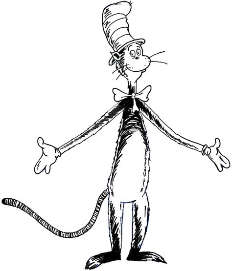 Use a black marker to draw the cat in the hat's eyes, nose, mouth and whiskers. Dr Seuss Black And White | Free download on ClipArtMag