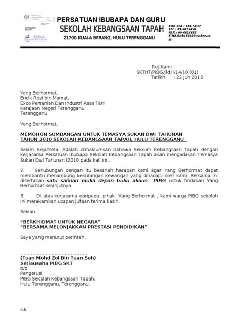 Contoh Surat Rasmi Memohon Peruntukan Dari Yb