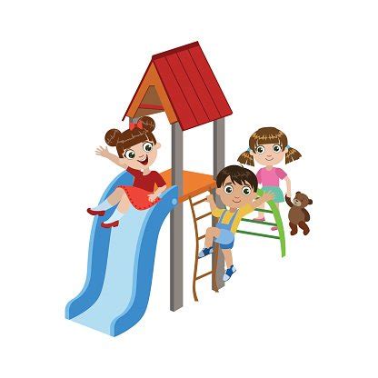 Der spielplatz ormis ergänzt das spielangebot der gemeinde, indem er sich von traditionellen spielplätzen unterscheidet. Clipart-Bild Kinder spielen auf dem Spielplatz