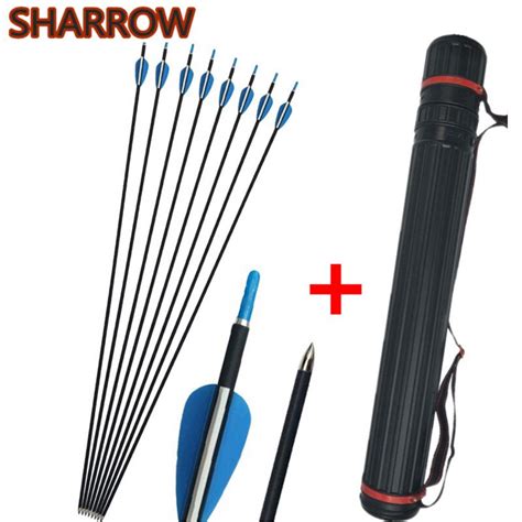 12pcs 30 Archery Carbon Arrows Shaft Spine 1000 Target Point Tips With