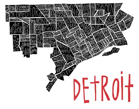 Detroit City Neighborhood Hand Drawn Map Print Etsy