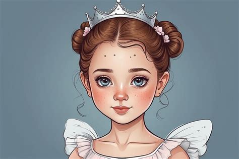 Premium Photo Hand Drawn Beautiful Lovely Little Ballerina Girl With Freckles And Crown On Her