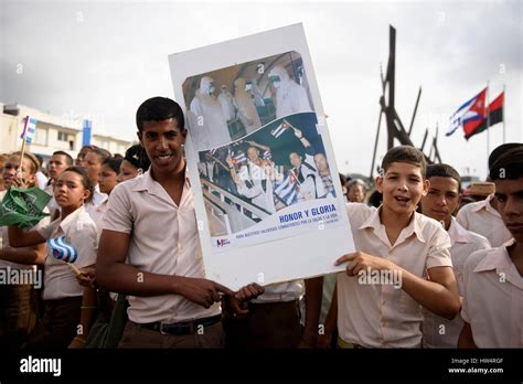 Cuban School Children Carrying Revolutionary Placards During The May
