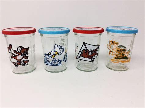 Set Of 4 Vintage Welch S Tom And Jerry Collectible Jelly Jars Glasses 1990 S By