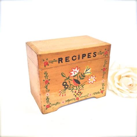 Vintage Tole Painted Recipe Box Wooden Etsy Painted Recipe Box