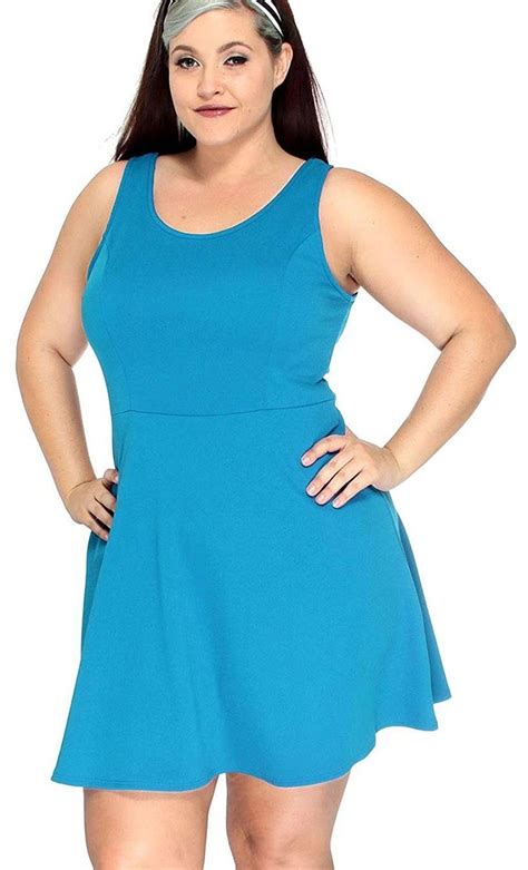 Womens Plus Size Sleeveless Solid Fit And Flare Mini Dress W Strappy