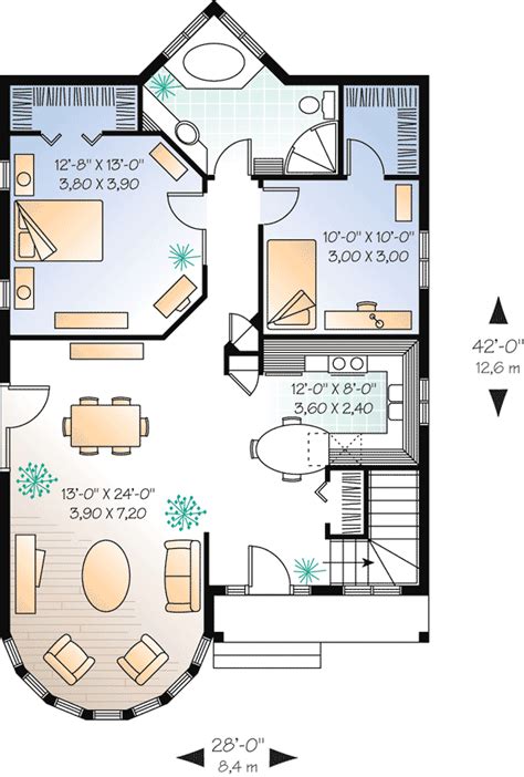 Interior rooms may include towers and turrets of different sizes and styles which most often are used as bedrooms, libraries or studies. Plan 21256DR: Petite Two Bedroom Ranch House Plan in 2020 ...