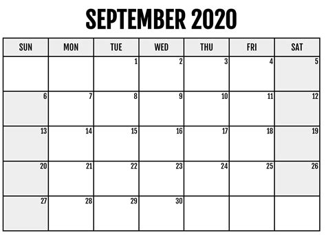 Free Printable September 2020 Calendar Cute Date Pages One Platform