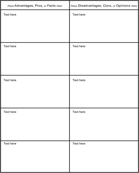 Download Pros And Cons Comparison T Chart For Students For
