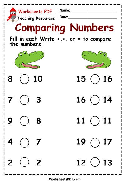 Greater Than Less Than Equal Worksheets Kindergarten