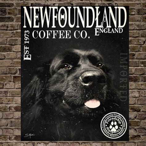 Black Newfoundland Dog Art Coffee Co England Print Or Canvas Etsy